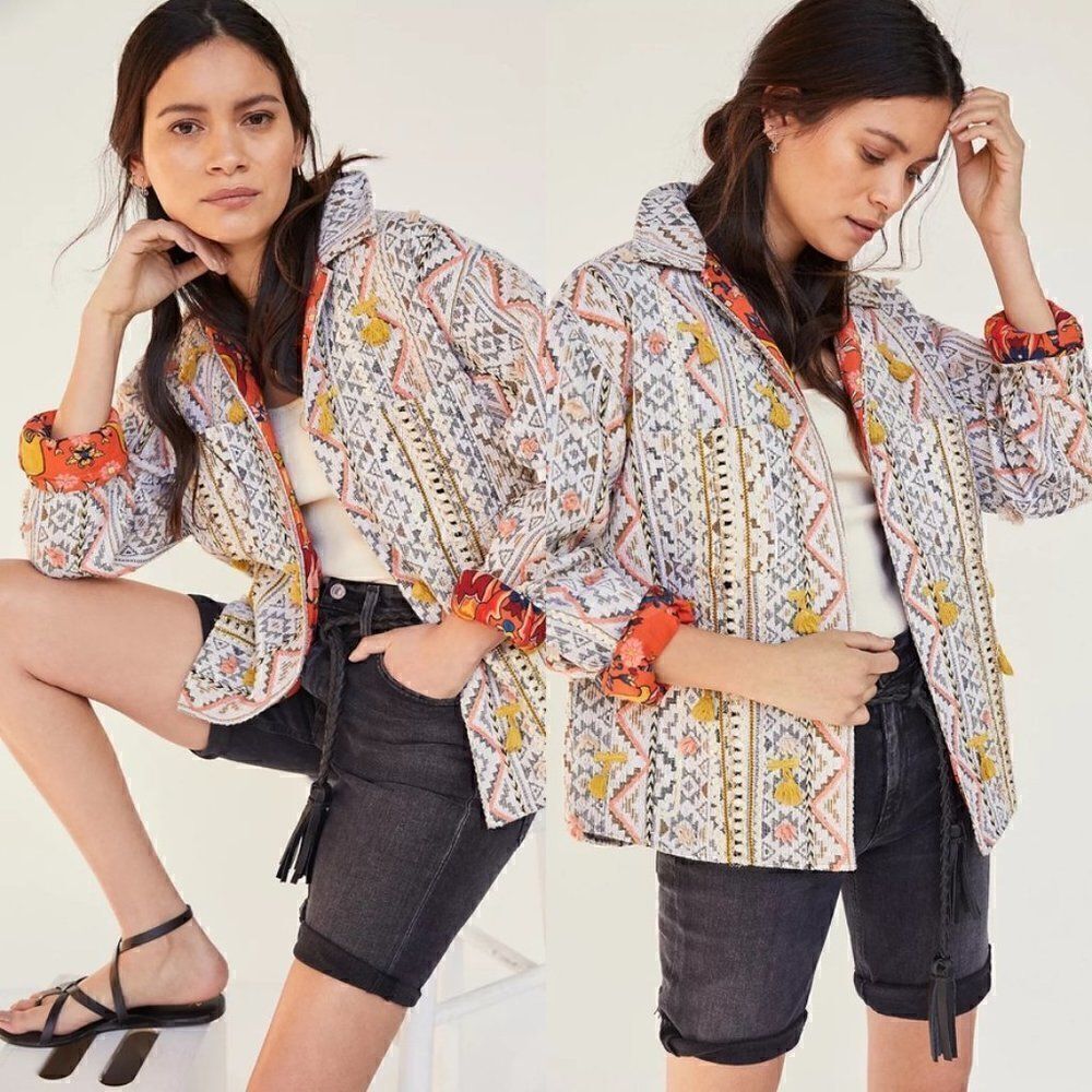ANTHROPOLOGIE Kellianne Tasseled Shirt Jacket